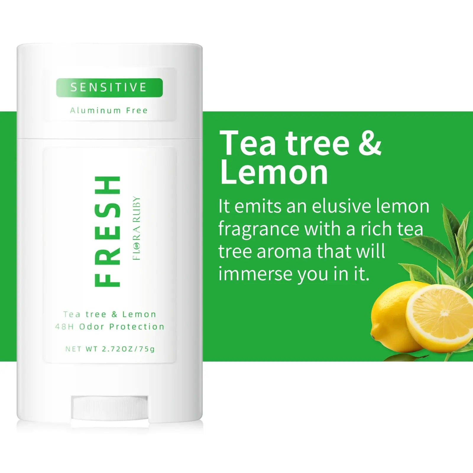 Simples Market deodorant stick Tea Tree & Lemon scent; aluminum-free, sensitive formula, 75g