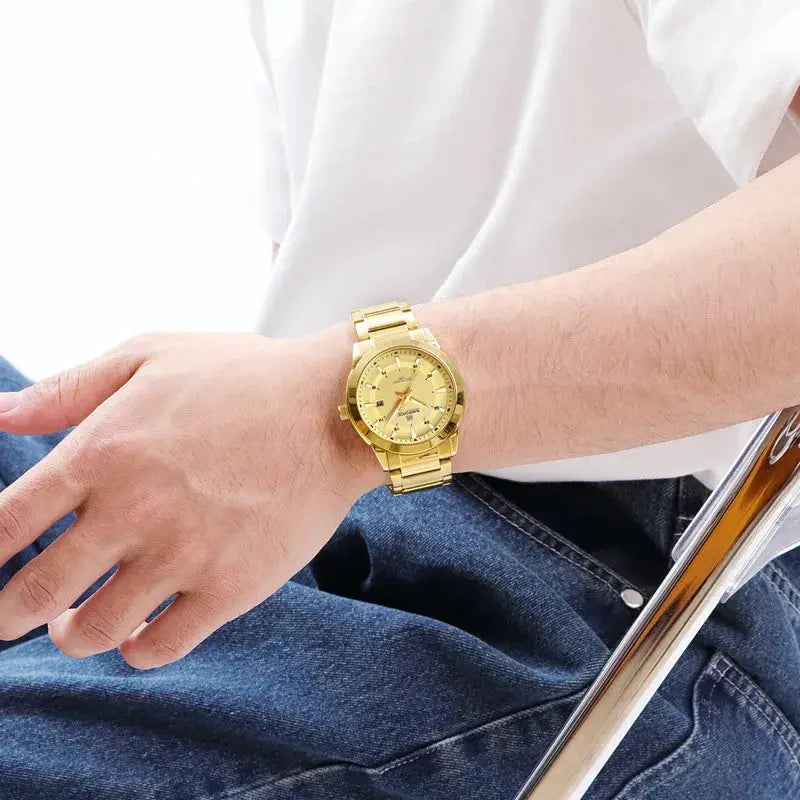 NAVIFORCE men's gold-tone stainless steel wristwatch with metal bracelet