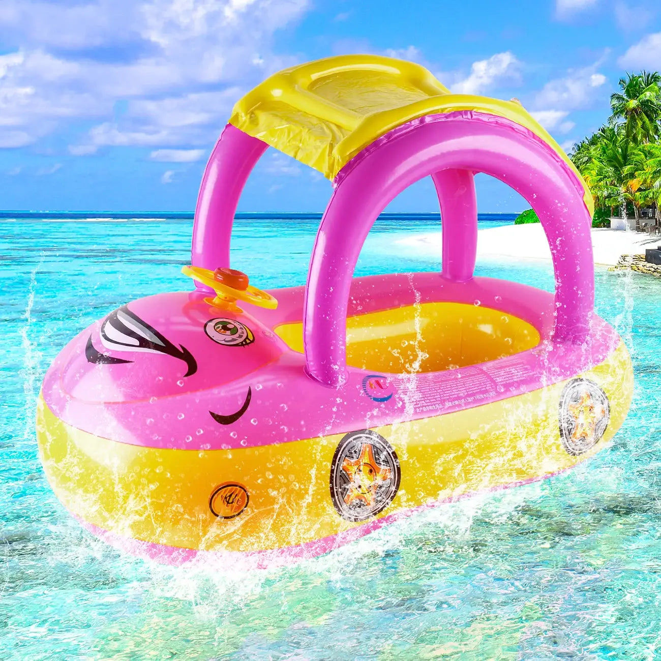 Car Shaped Toddler Pool Float For Kids Age 4 To 6 Bright Beach Toy Swim Ring Safe Durable