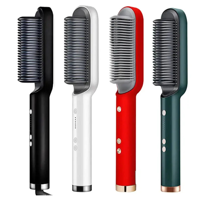 Electric Hair Straightener Brush With Ceramic Plates Fast Heating And Temperature Control For Safe Styling