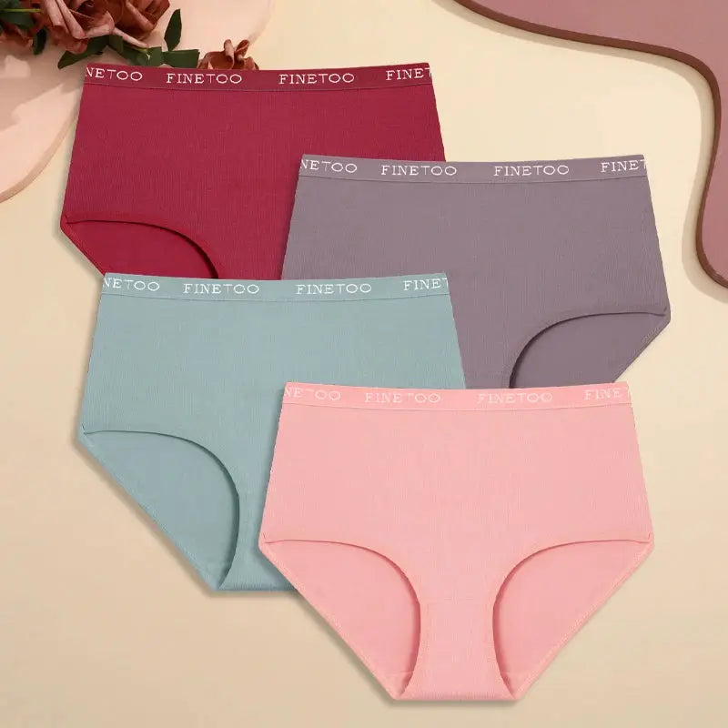 High-waist cotton seamless panties, 4-pack, red, lilac, light blue, pink with FINETOO waistband