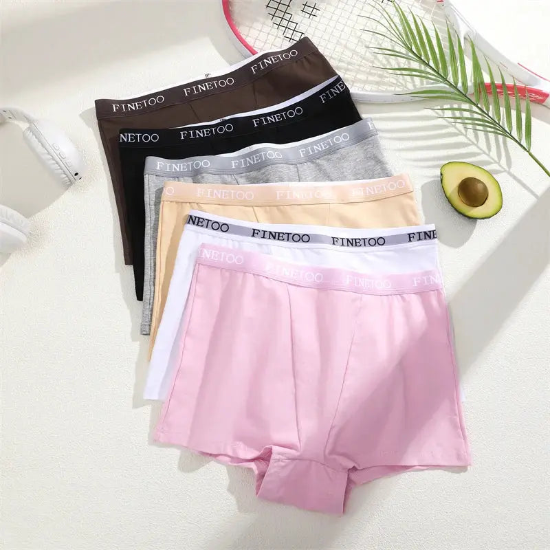 Women's cotton seamless boxer briefs, Finetoo 6-pack in assorted solid colors.