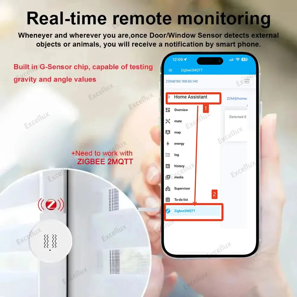 Simples Market ZigBee vibration sensor, white circular tilt detector with smartphone app control