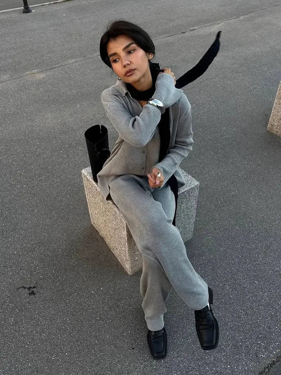 Bornladies Autumn Winter Knit Cardigan Pants Set Two Piece Outfit