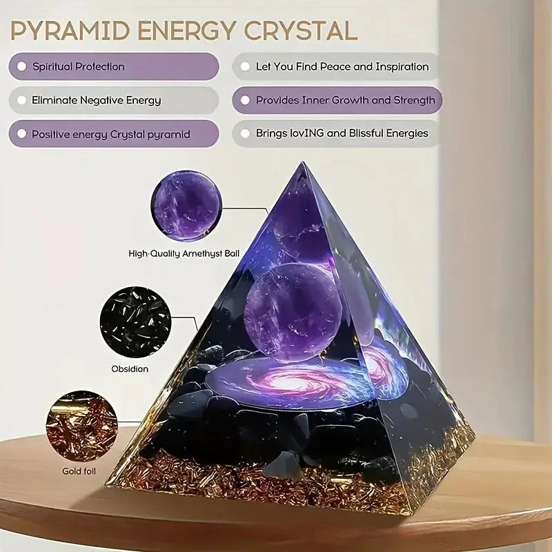 Amethyst Crystal Ball Pyramid Home Decor For Stress Relief And Wealth Attraction
