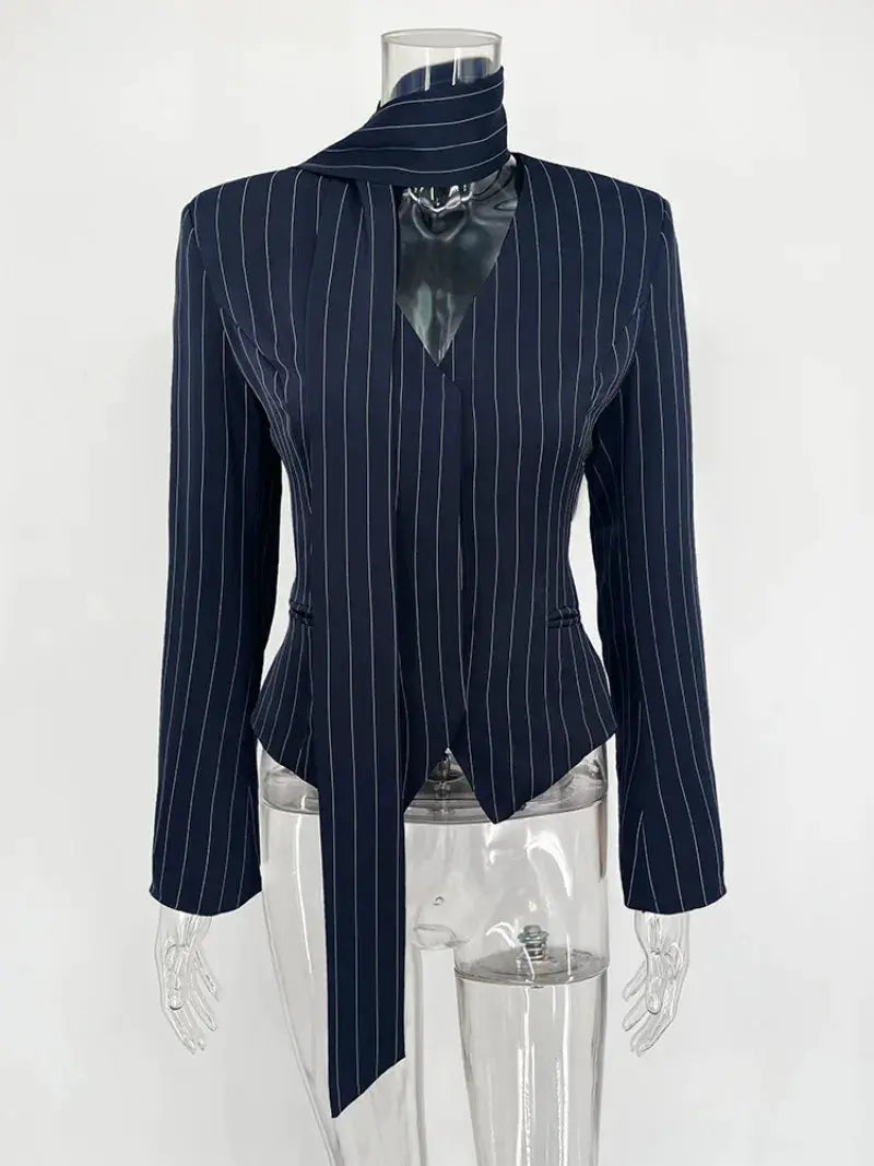 Trendix elegant navy pinstripe blazer from a women's 2-piece set