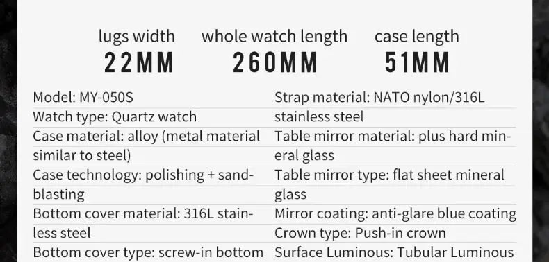 Addies Men Military Quartz Watch by Simples Market with NATO nylon/steel strap, waterproof, luminous dial