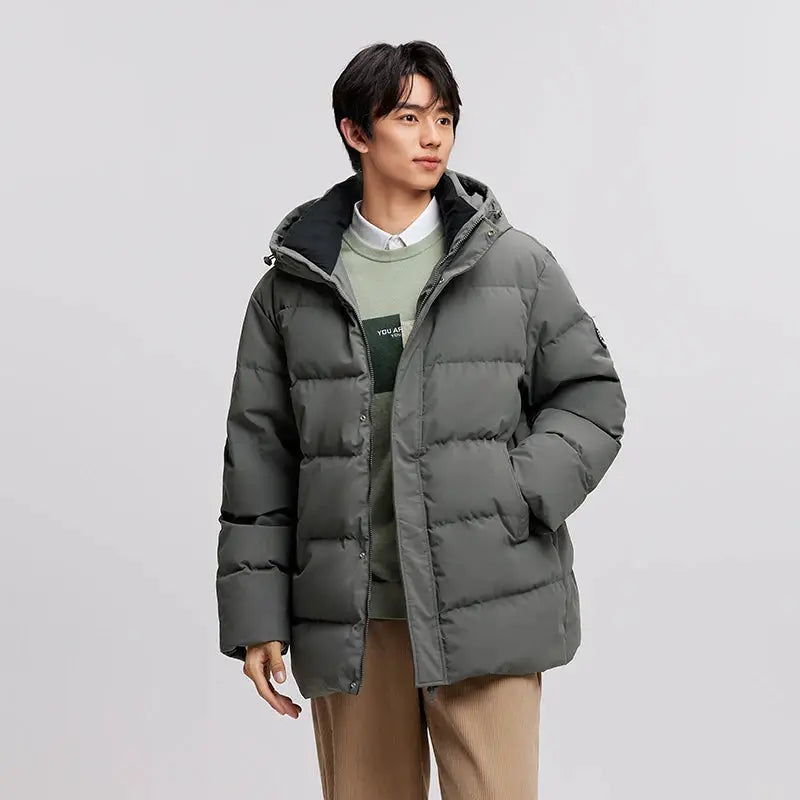 Semir men's gray hooded down jacket, mid-length thick puffer coat