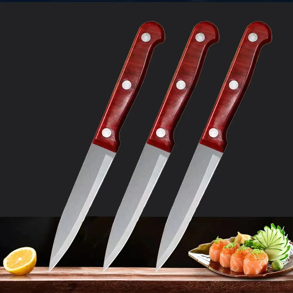 Sharp Stainless Steel Paring Knife With Imitation Wood Plastic Handle For Precise Home Cooking And Fruit Preparation