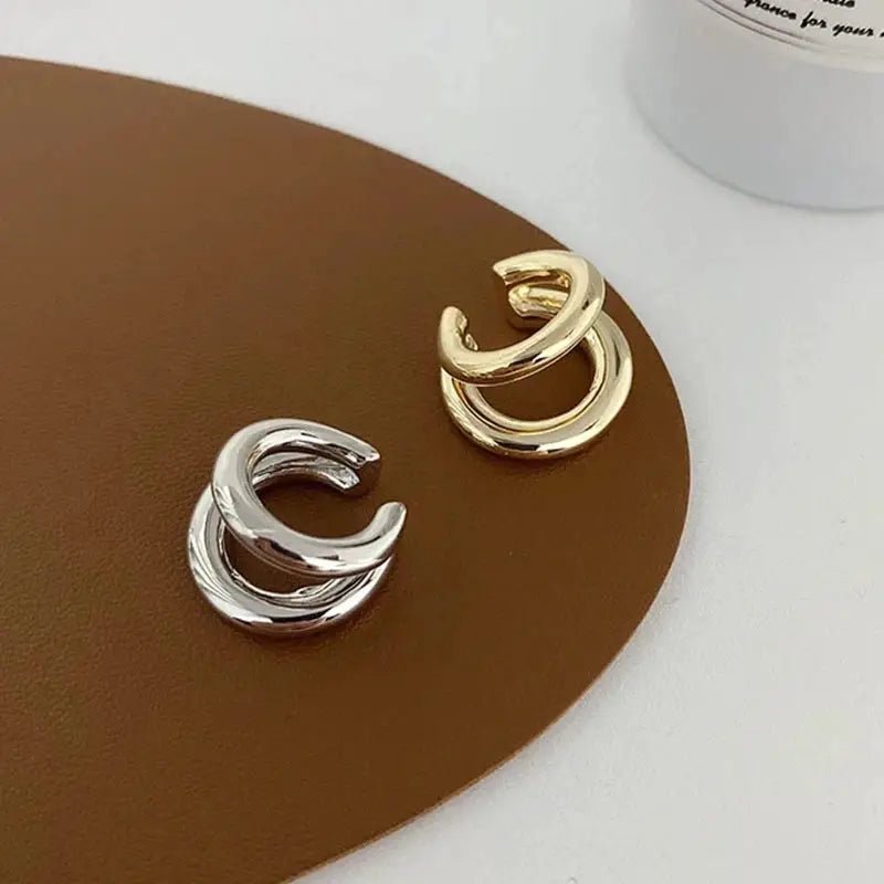 Fake Piercing Earcuff Double Circle Ear Cuff Clip Earrings For Women And Men Korean Fashion Hiphop Vintage Style - Simples Market