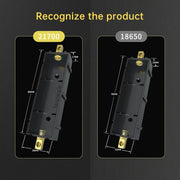Battery holders for 21700 and 18650 cells, solder-free lithium storage boxes, black plastic with gold terminals, 2 units