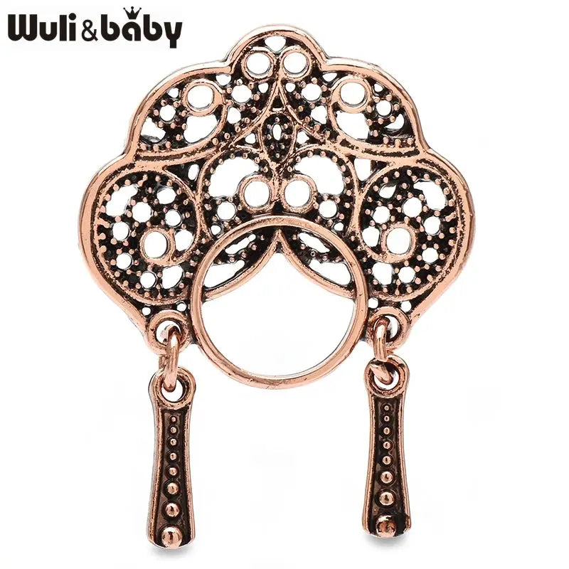 Wuli Baby Vintage Phoenix Coronet Brooch For Women Opera Character Face Metal 3 Color Jewelry Pin