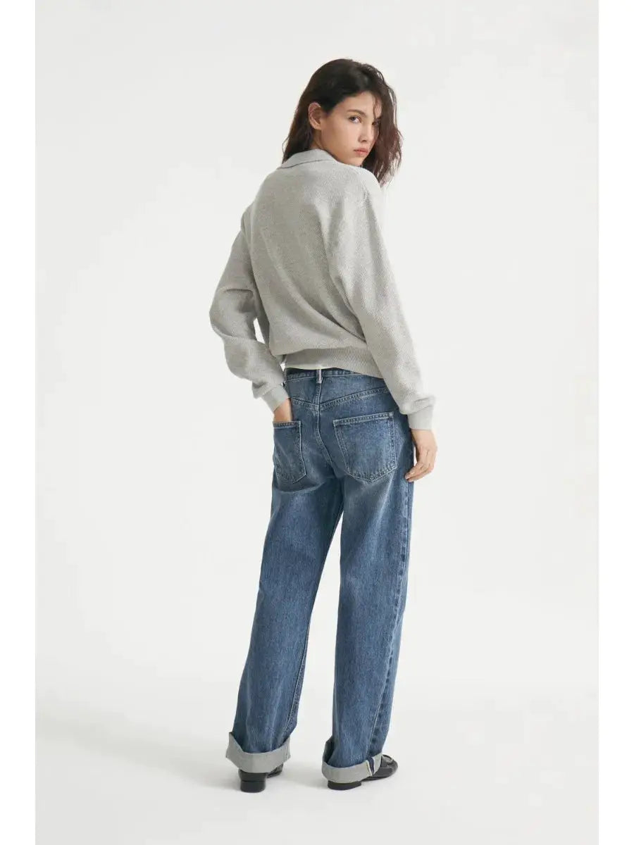 Hirsionsan Winter Women Knitted Set Polo Neck Sweater Wide Leg Pants