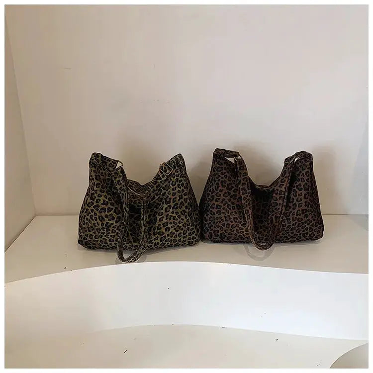 Leopard print women's shoulder bag set of three; soft textile, large capacity crossbody bags.
