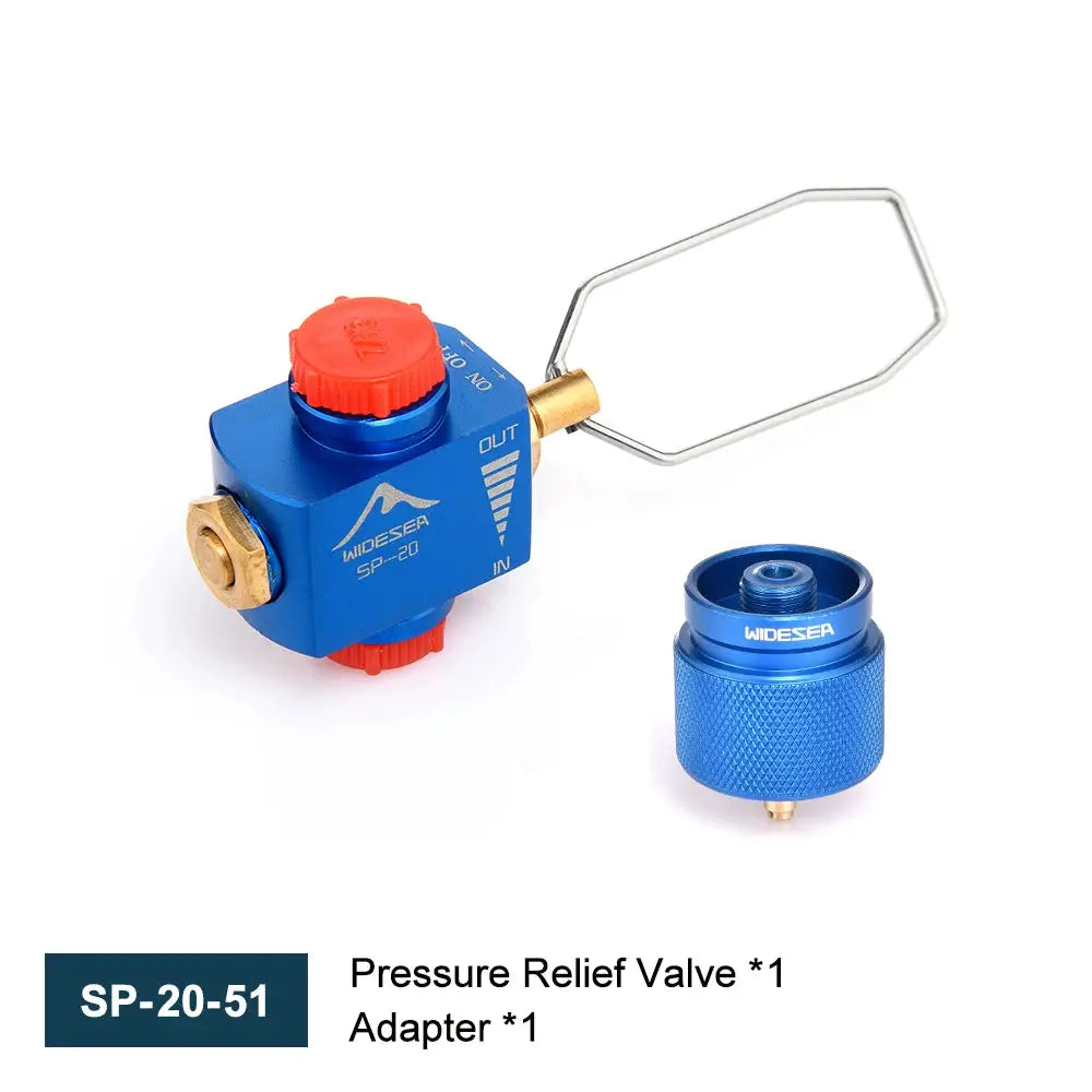 Widesea SP-20 pressure relief valve and propane refill adapter set, blue with red caps and brass fittings (2-piece)