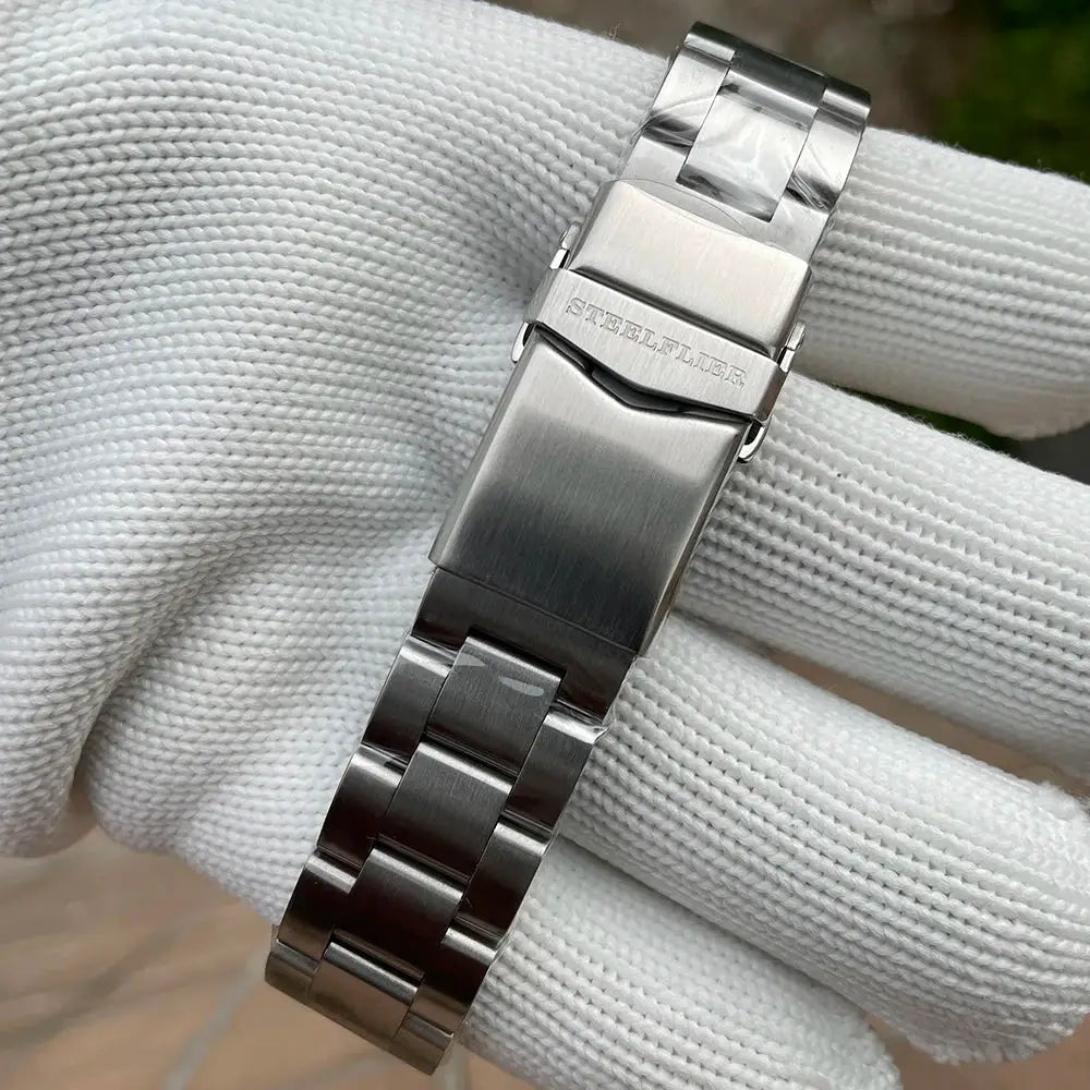 Steelflier SF741 stainless steel wristwatch with brushed bracelet and engraved clasp