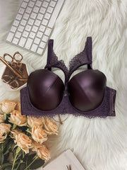 Simples Market purple PU leather underwire lace bra with molded cups