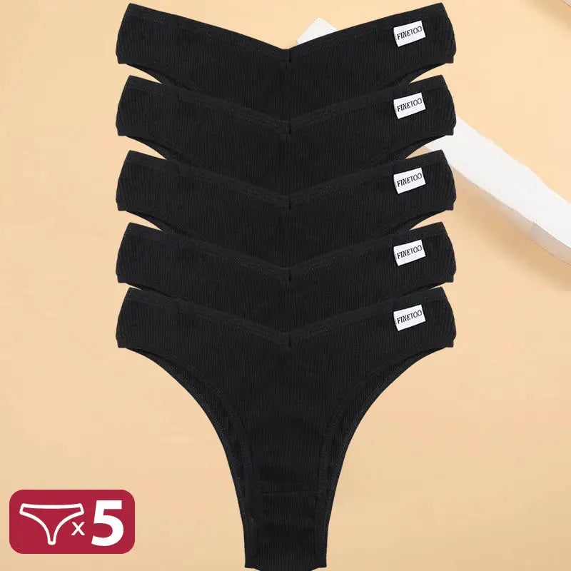 5-pack black cotton thong panties for women by Finetoo