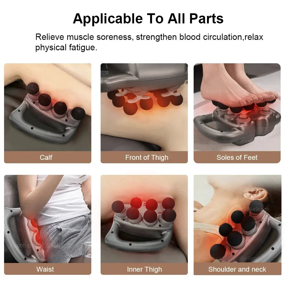 Simples Market grey 16-head fascia massage gun for calves, front thigh, feet, waist, inner thigh, shoulders/neck.