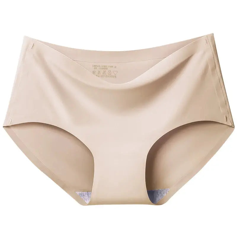 AOTOLK seamless women's panties, nude beige mid-rise briefs in breathable ice-silk fabric