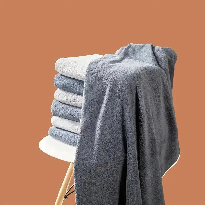 Simples Market 3pcs large bath towel set in grey and white coral velvet, 70x140 cm