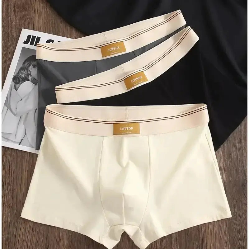Men's Cotton Boxer Briefs Breathable Comfortable Solid Underwear