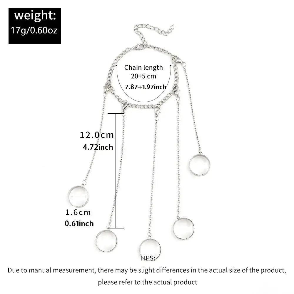 Ins Style Hip Hop Punk Silver Tone Five Finger Connected Mitten Ring and Bracelet for Women Daily Wear or Party