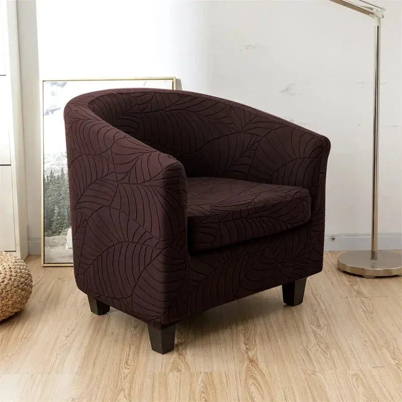 Leaves jacquard tub chair slipcover in burgundy with leaf pattern for living room