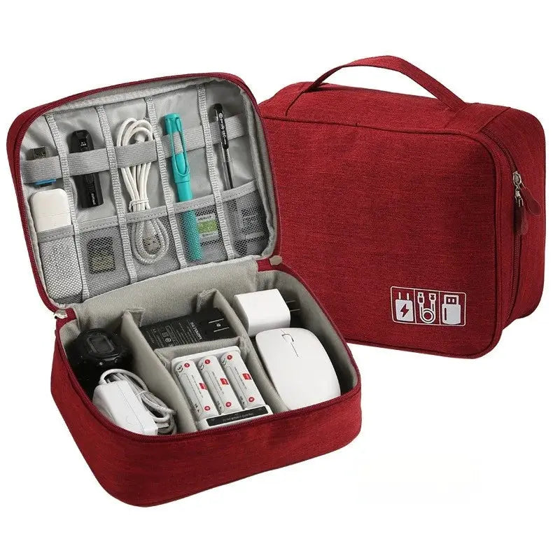TravelMate Waterproof Cable Storage Bag Digital Organizer Portable USB Data Cable Charger Case With Compartments