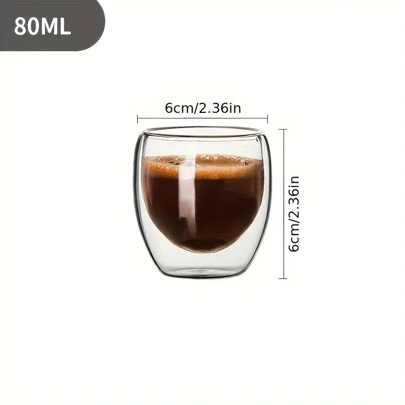 ClearGlass Double Wall Glass Cups Set of 6 80ml Insulated Handsafe Mugs for Coffee Tea Beer