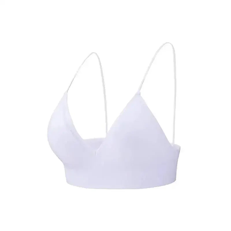 Simples Market white V-neck seamless triangle-cup bra camisole with spaghetti straps