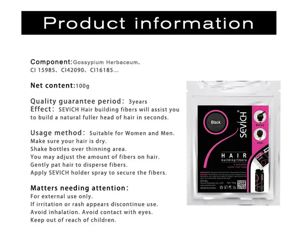 SEVICH 25g Hair Fibers Refill Bag Bald Extension Hair Growth Powder Salon Professional Hair Treatment Unisex Hair Loss Products