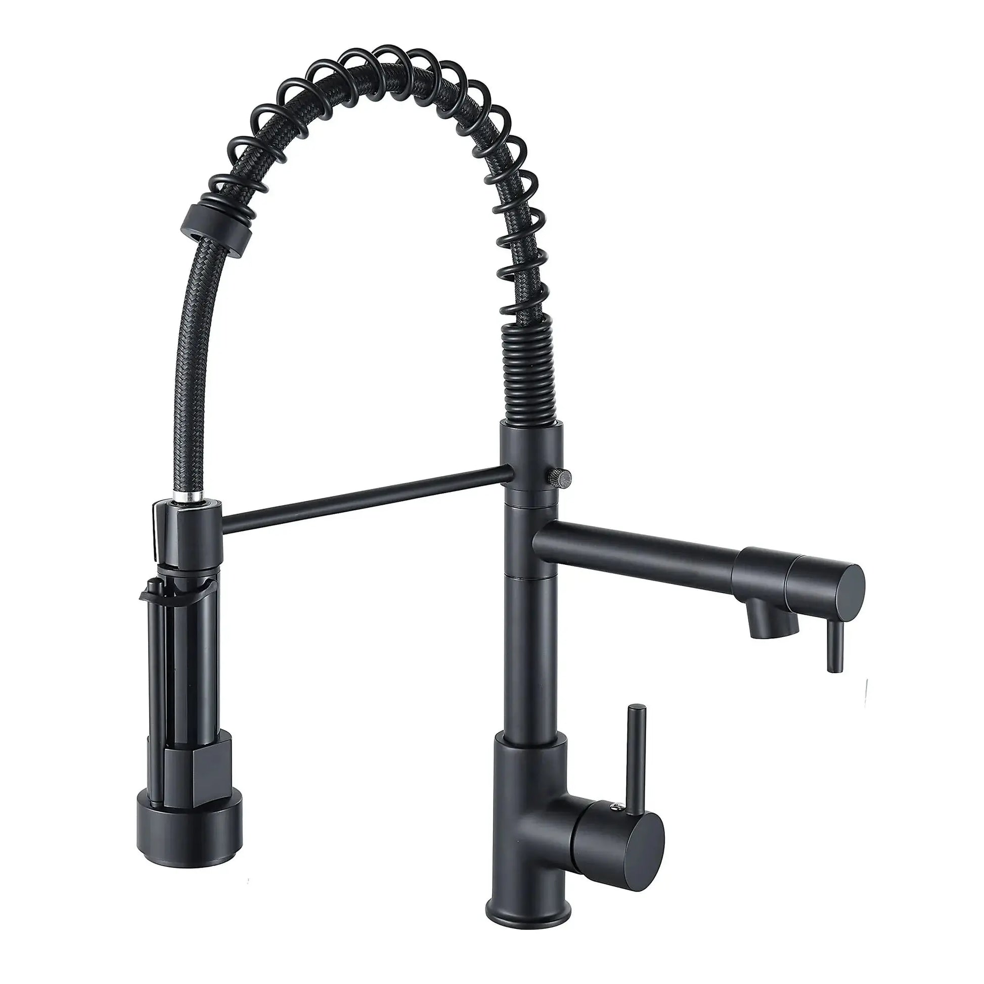 Kitchen faucet with pull-down sprayer, black high-arc spring neck