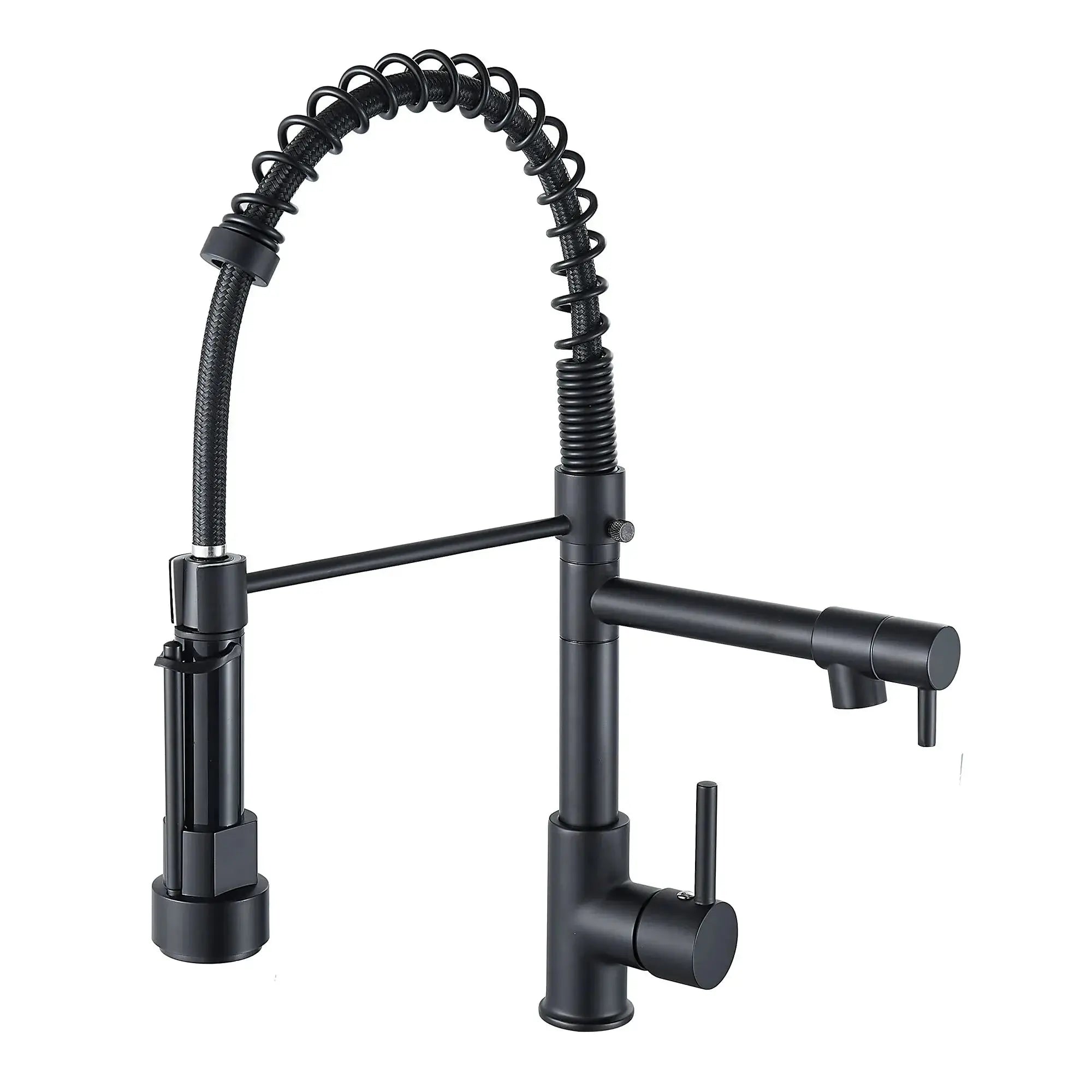 Kitchen faucet with pull-down sprayer, black high-arc spring neck
