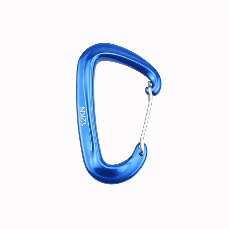 Carabiner 12KN blue D-shaped climbing with wire gate for camping and hiking