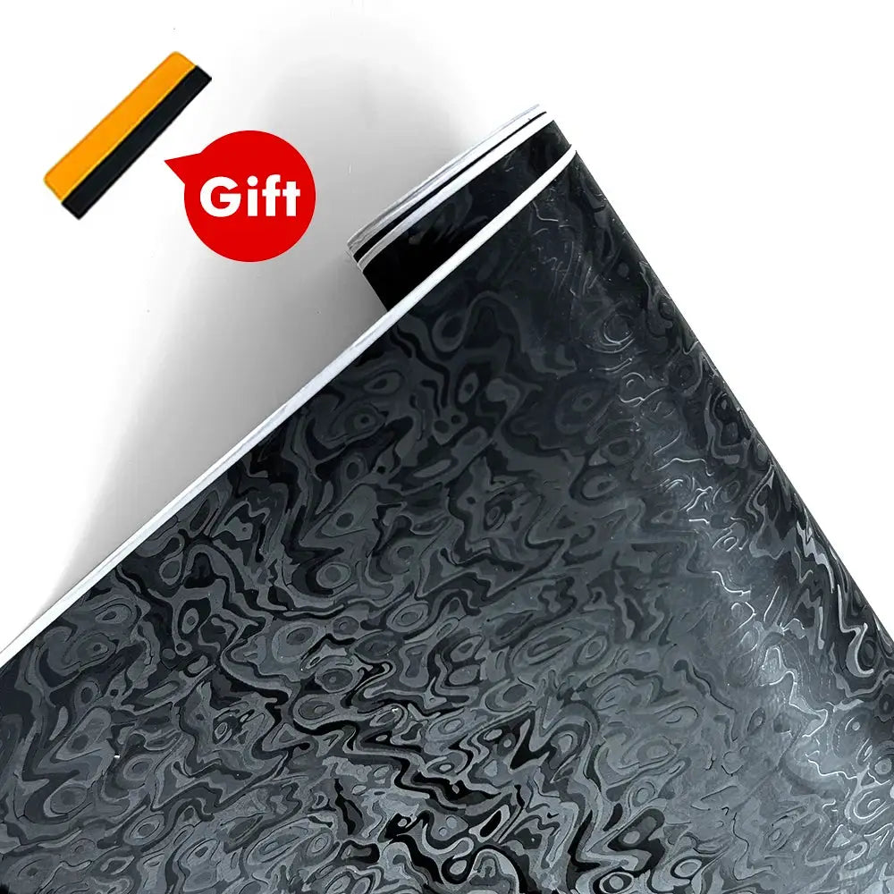 9D carbon fiber car vinyl wrap, glossy black, self-adhesive, anti-scratch auto decoration