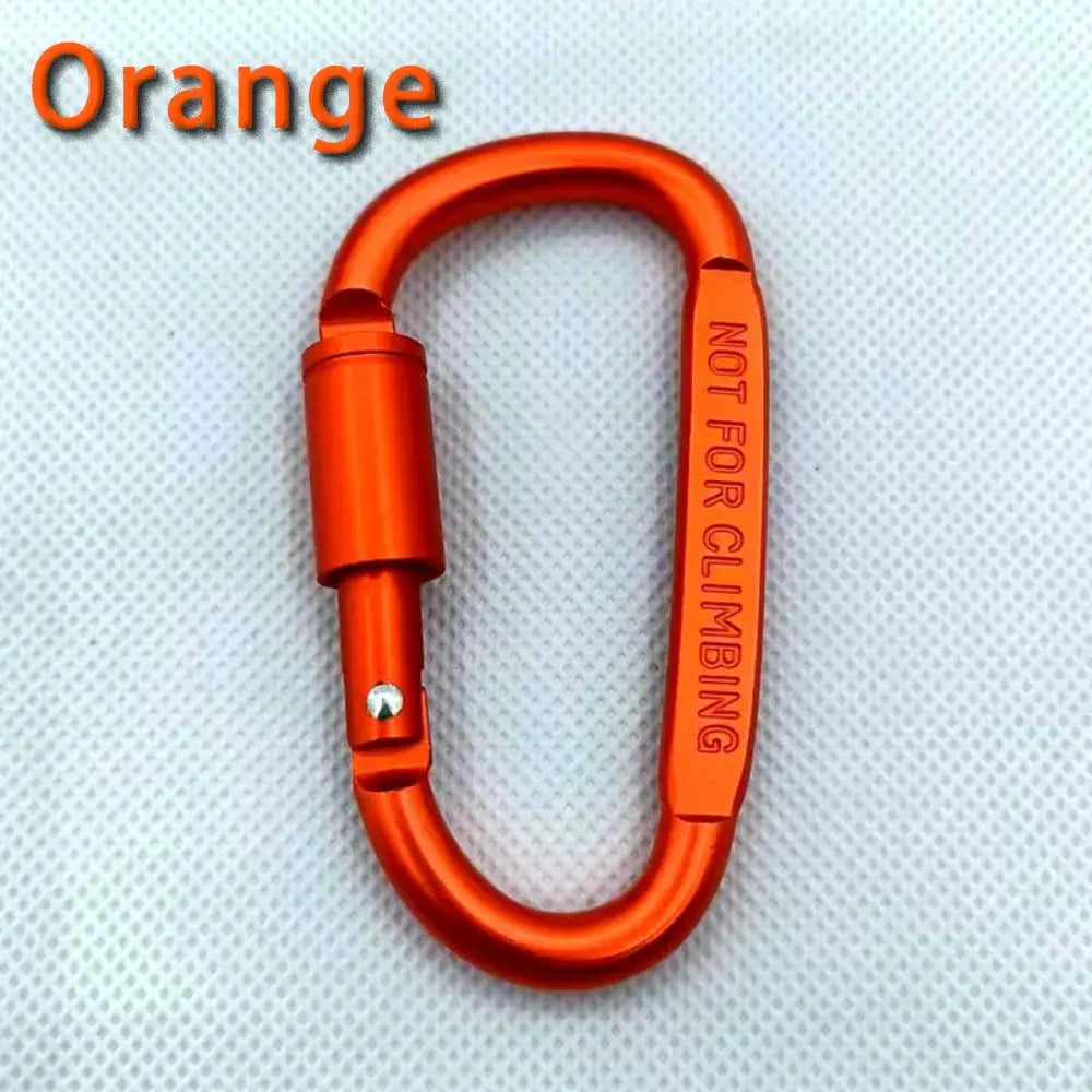 Orange aluminium locking D-shaped carabiner keychain for outdoor camping gear