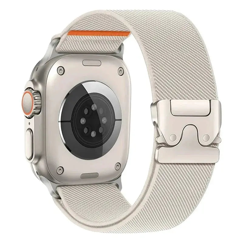 Braided elastic nylon strap for Apple Watch Ultra 2, beige with metal clasp, Simples Market