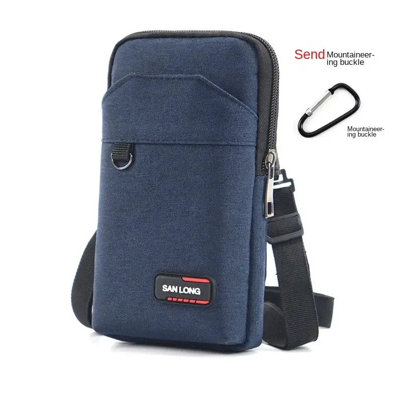 Men's waterproof tactical waist bag by Simples Market in navy blue with phone pouch and crossbody strap.