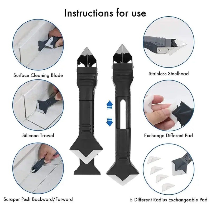 Simples Market 9-in-1 silicone scraper sealant remover tool set with interchangeable pads and angle blade
