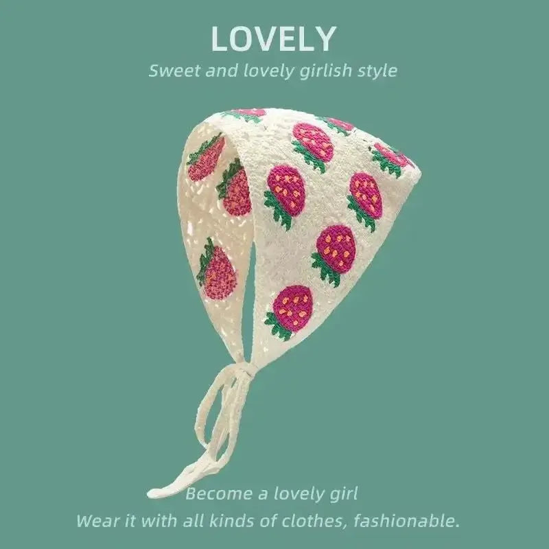 Handmade Korean Crochet Triangle Headband For Women And Girls With Floral Hollow Pattern Boho Hair Accessory
