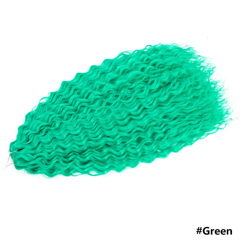 Ariel Curls water-wave crochet hair in green synthetic Afro curls braiding extensions by Simples Market