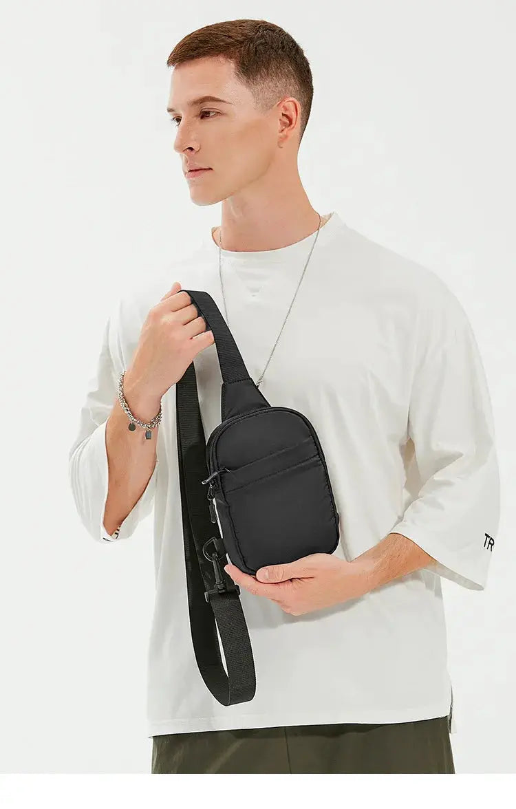 2In1 multi-functional waist bag chest bag in black nylon, crossbody sling bag for men and women