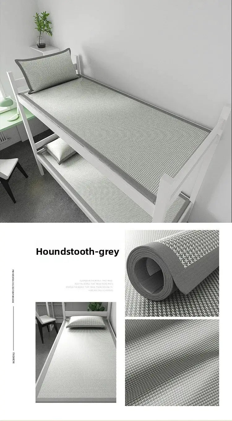 Ice silk sleeping mat for dorm bed by Simples Market, houndstooth-grey with cooling jacquard cover, breathable nonwoven
