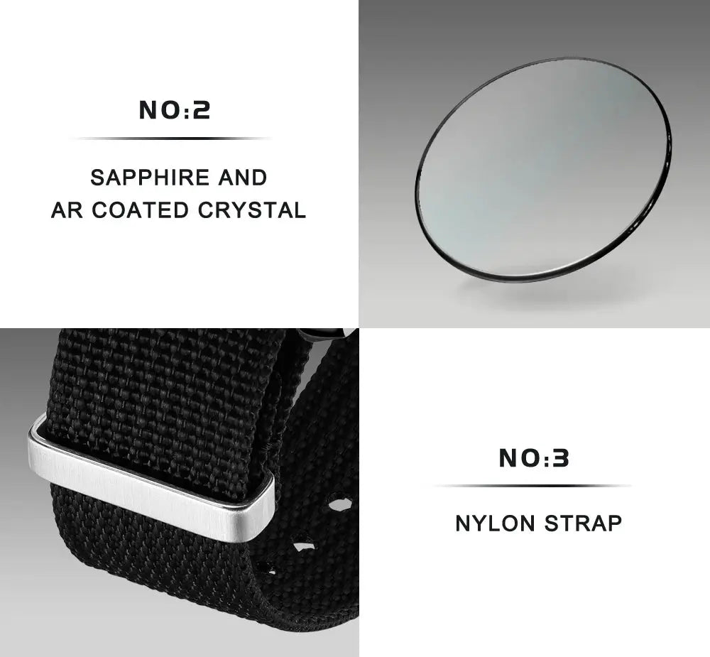 CADISEN men's quartz watch from Simples Market with black nylon strap and sapphire AR-coated crystal