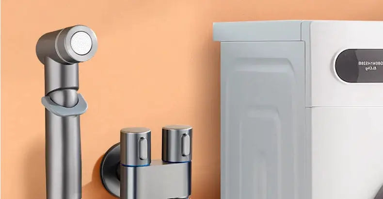 Hygienic bidet shower sprayer with double-outlet wall-mounted angle valve in chrome