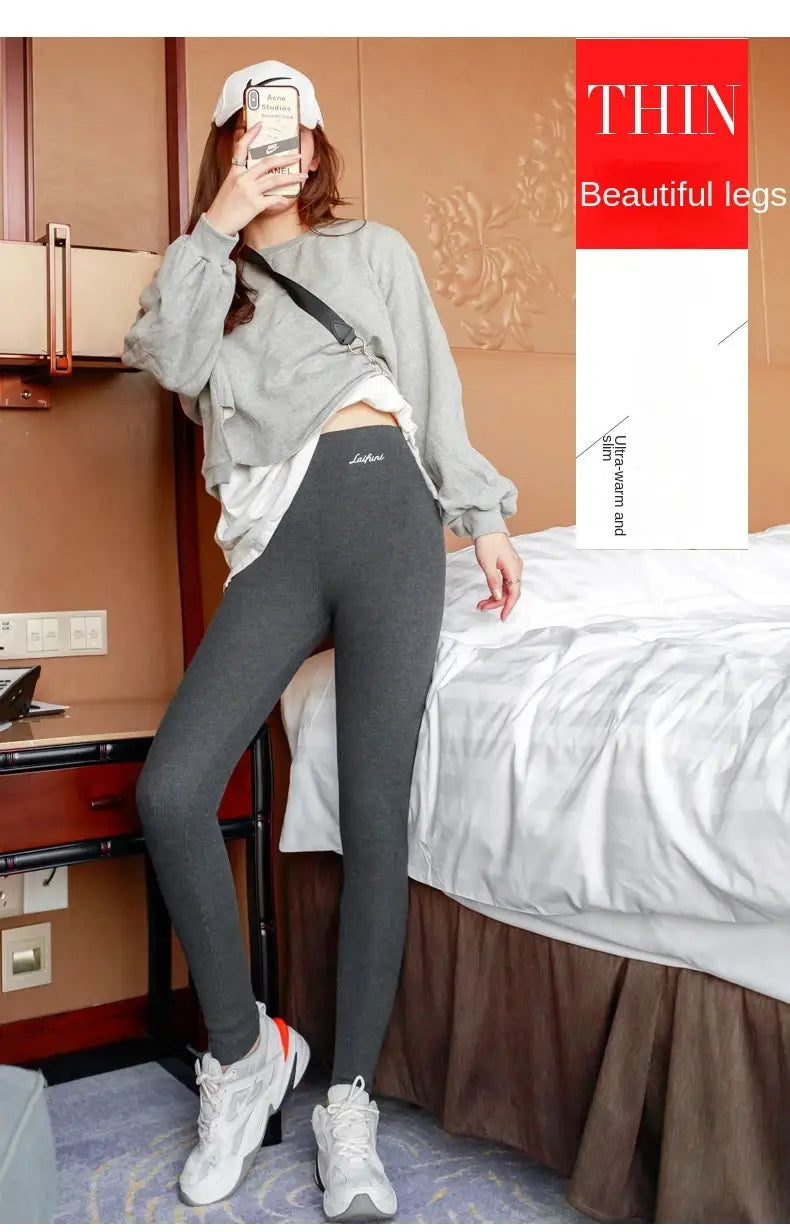 Simples Market women’s winter warm leggings; dark gray high-waisted thermal tights.