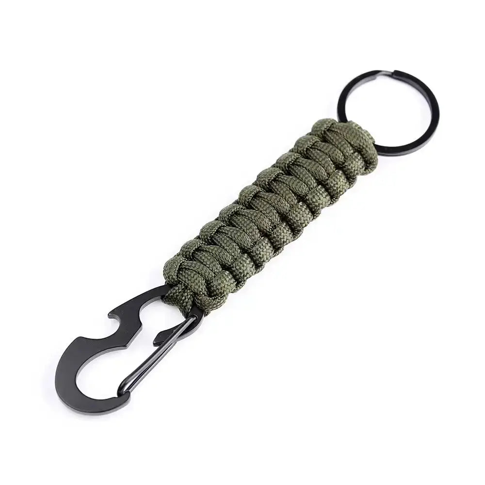 Paracord keychain by Simples Market, olive braided rope with bottle opener and carabiner