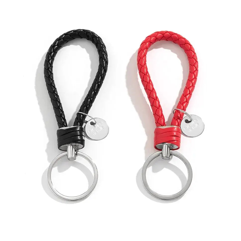 2 Piece PU Leather Braided Woven Rope Keychains Set For Bag Pendants And Key Rings Men Women Gift Jewelry