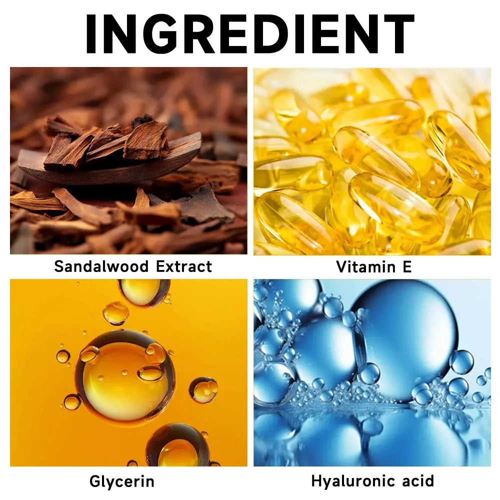 Men sandalwood deodorant stick 4 ingredients: sandalwood extract, vitamin E, glycerin, hyaluronic acid